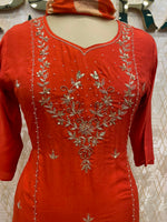 Orange Mul Chanderi Straight Fit Kurtha 112