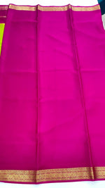 Parrot Green n Pink Pure Mysore Silk Crepe Saree 01