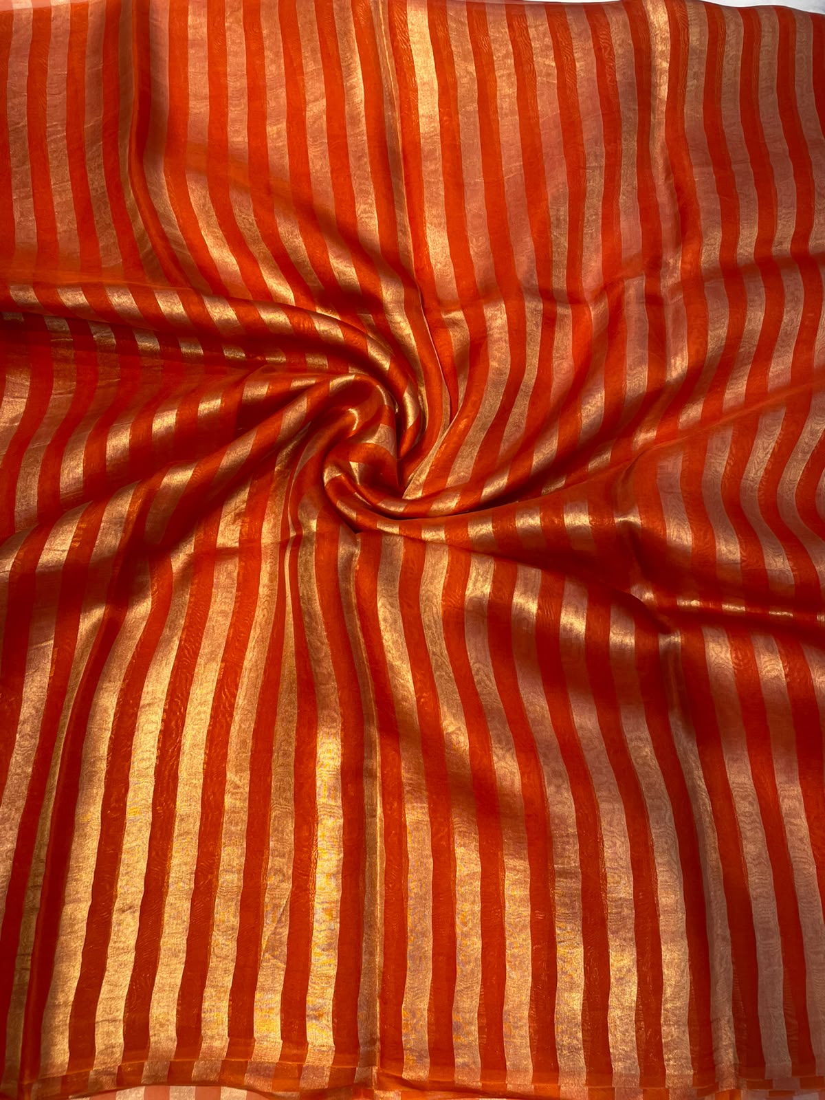 Orange Pure Tissue Stripes Saree 11