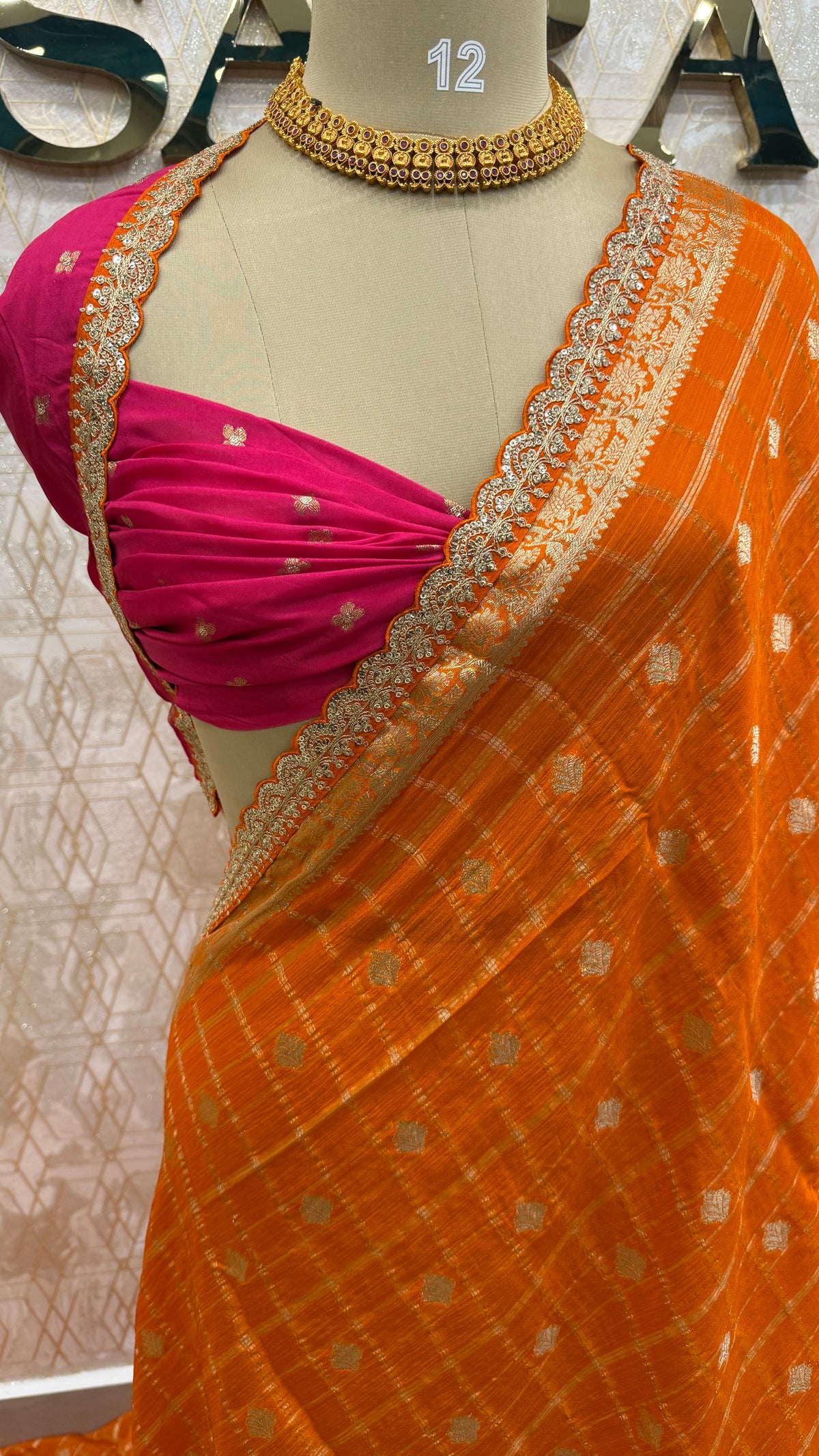 Orange Wrinkle Chiffon Saree Traditional Concept