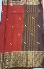 Orange n Brown Checks Cotton Silk Saree 13