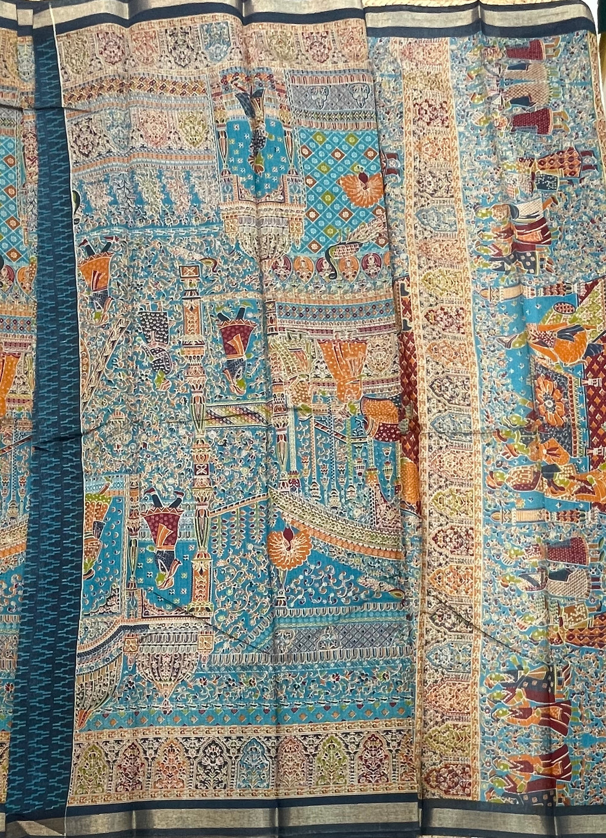 Blue Position Print Mangalgiri Cotton Silk Saree 13