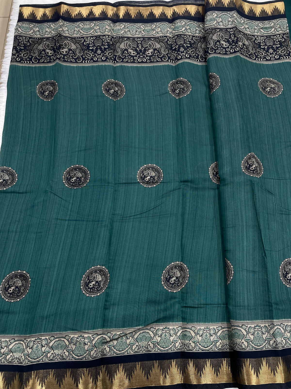 Peacock Green n Black Pure Mangalgiri Cotton Silk Saree 13