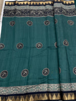 Peacock Green n Black Pure Mangalgiri Cotton Silk Saree 13