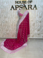 Pink With Silver Zari Semi Chiffon