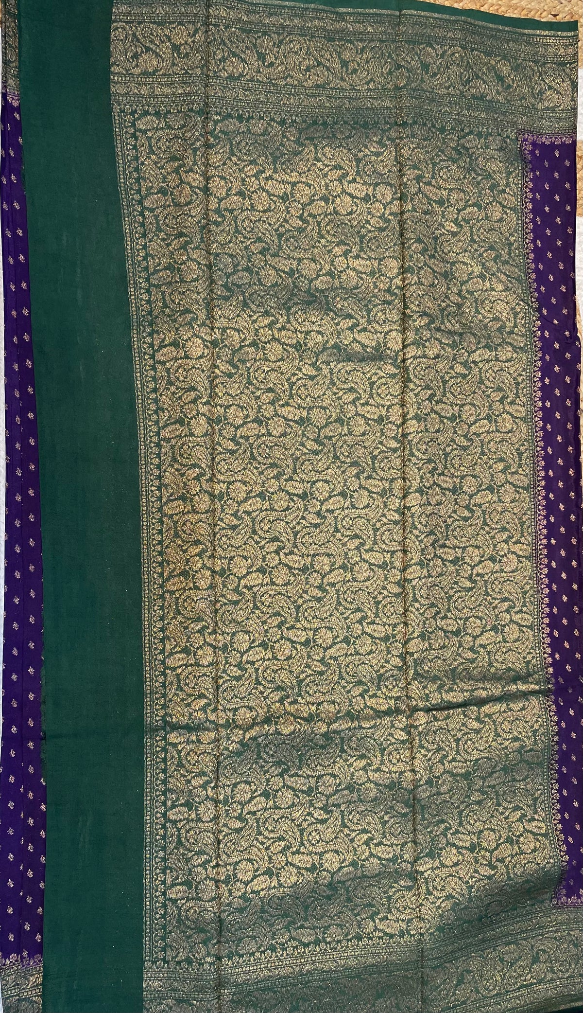 Purple n Green Banarasi Crepe Saree