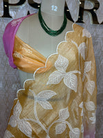 Orange n Pink Organza Applique Work Saree 20