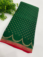 Green n Red Pure Banarasi Crepe Saree 03