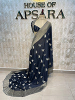 Black Chinnon Crepe Sparrow Butta Saree 67
