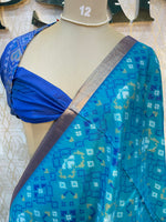 Peacock Blue Raw Silk Ikkat Weaving Saree 81