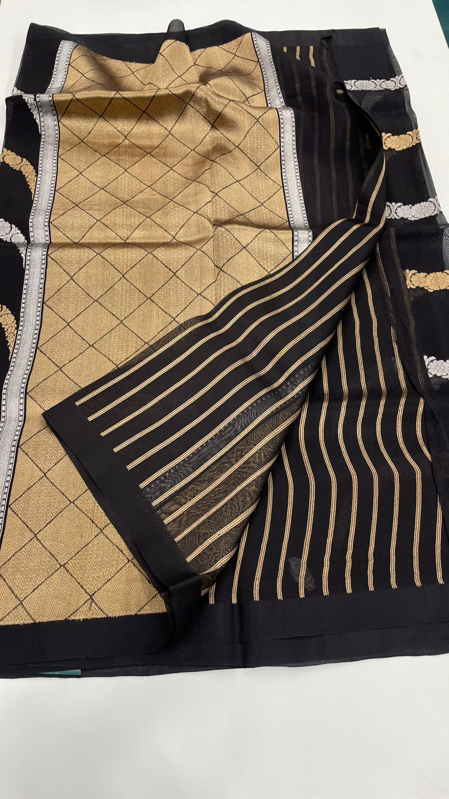 Black Pure Kora Designer saree 02