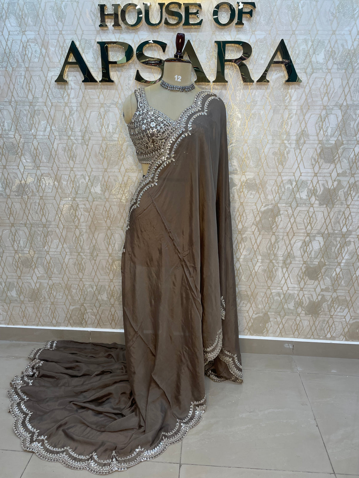 Brown Handwork Stitched Blouse Designer Party Saree 55