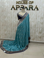 Sky Blue Chinon Banarasi Border Saree 24