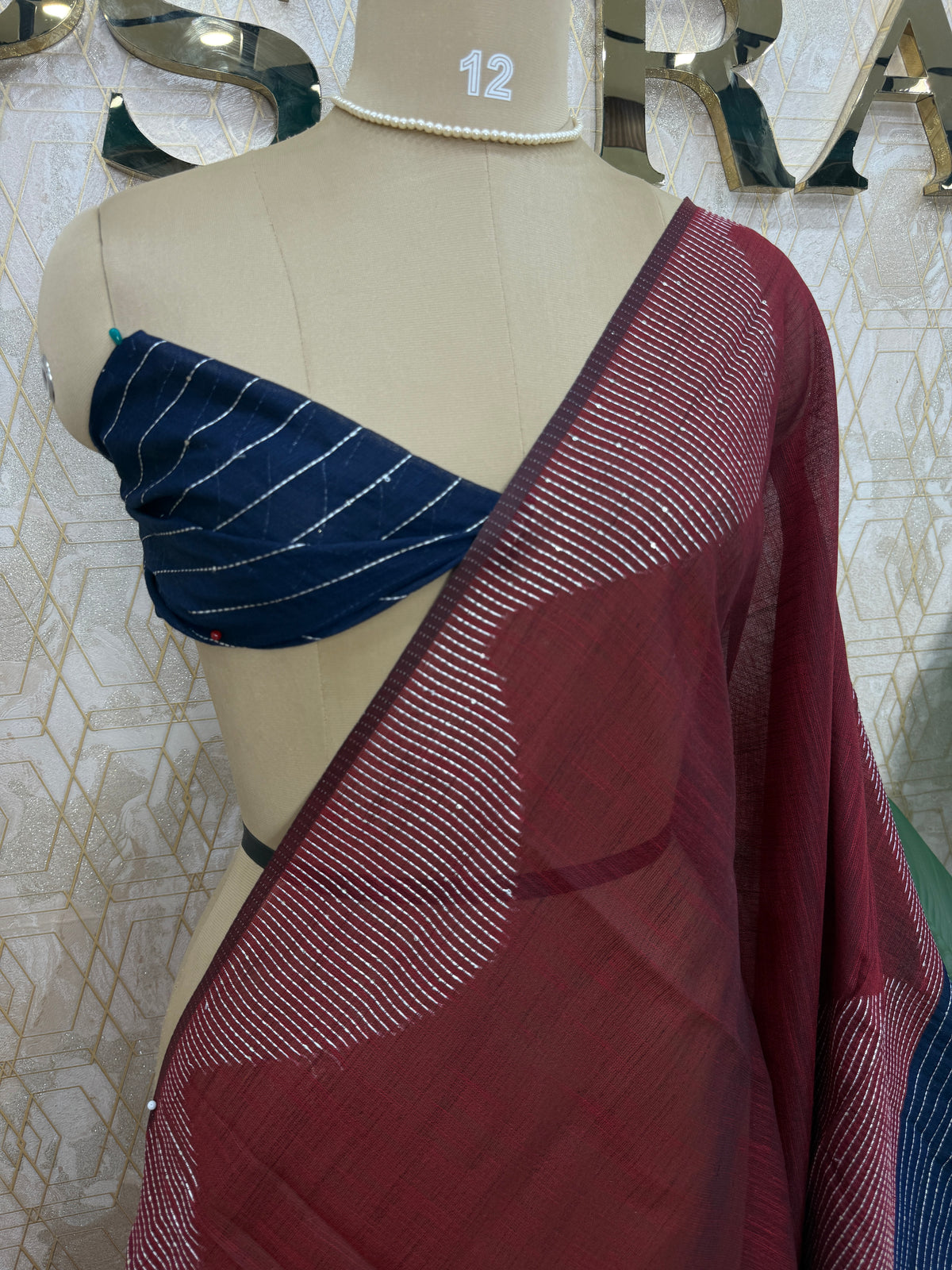 Maroon Linen Cotton Saree 303