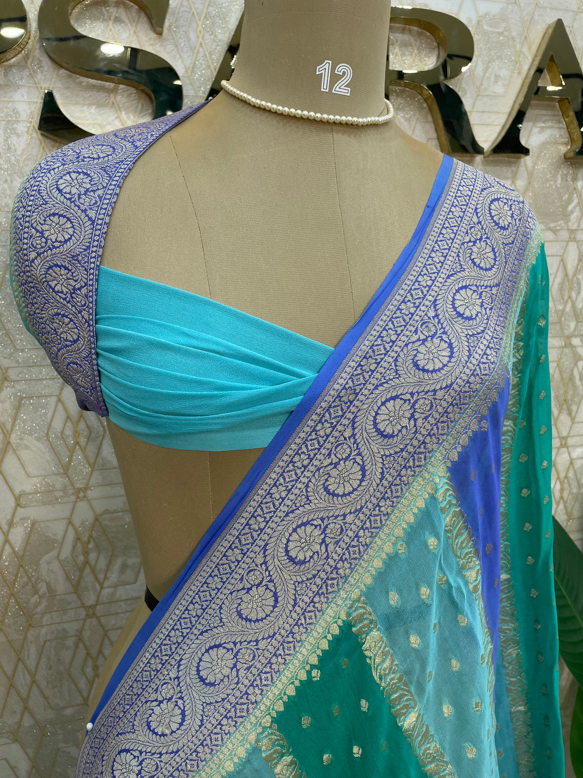 Green n Blue Dual Shade Pure Khadi Rangkart Georgette Saree 04