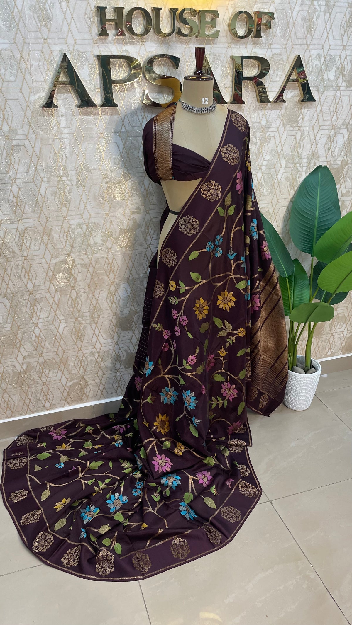 Dark Brown Soft Tussur Floral Saree 63