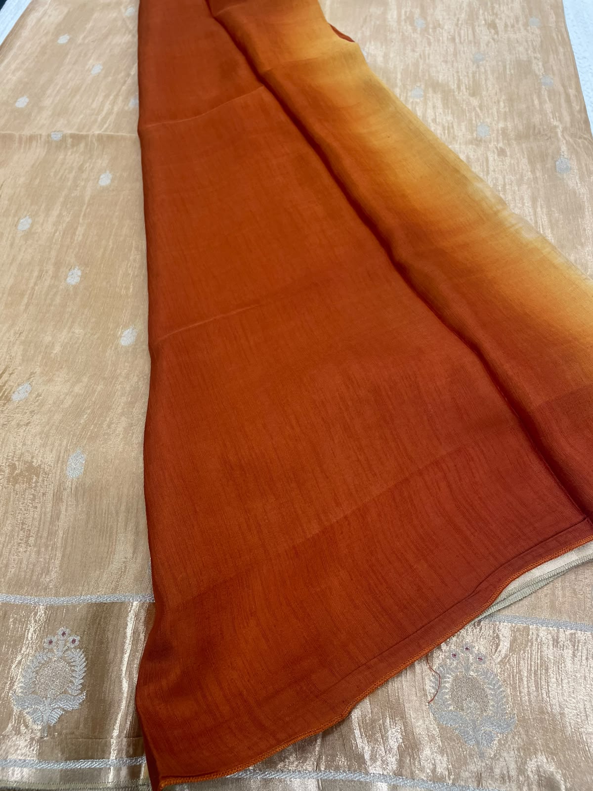 Cream n Orange Matka Silk with Satin Border Saree 14