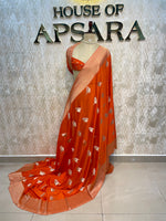 Orange Chinnon Crepe Sparrow Butta Saree 67