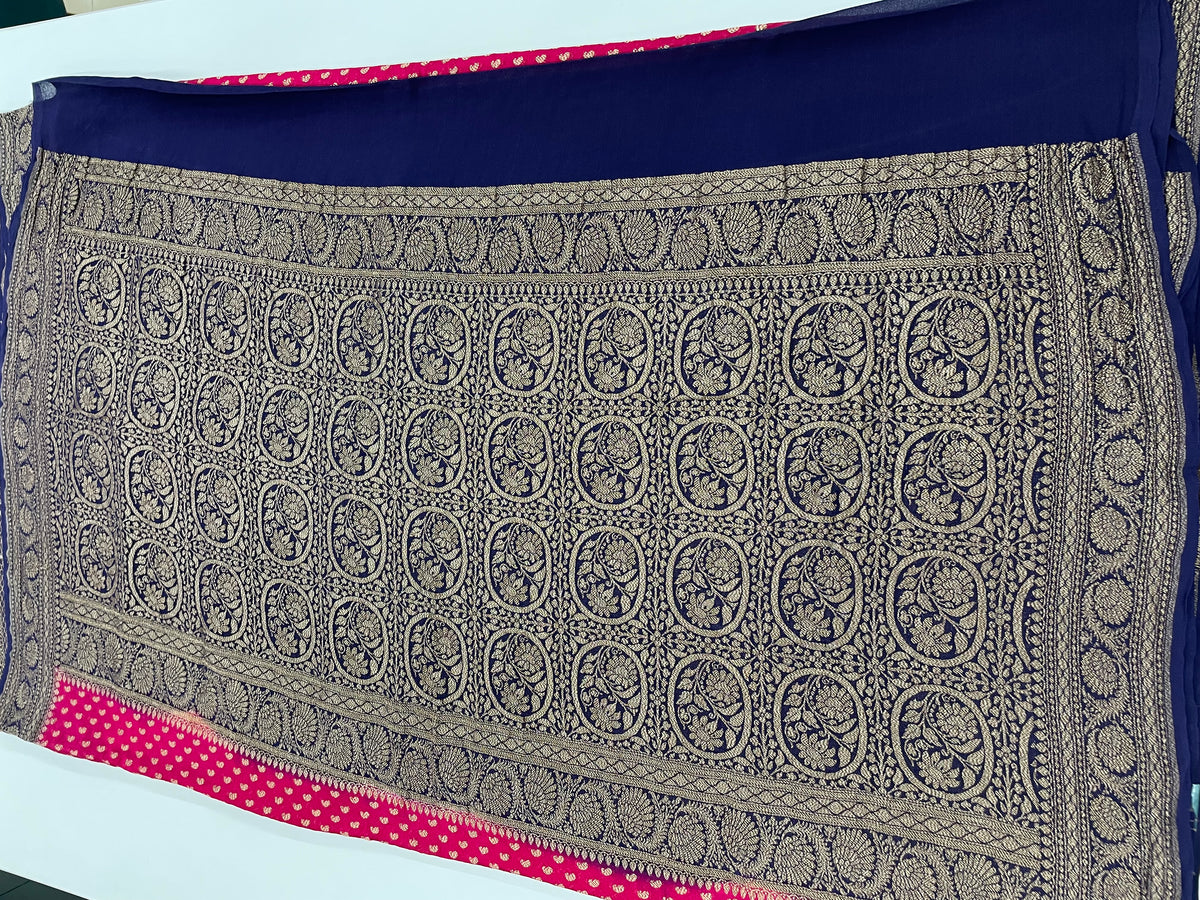 Pink n Purple Pure Khadi Georgette Saree 04