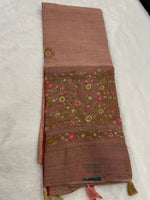 Brown Tissue Linen Knot Work Saree 12