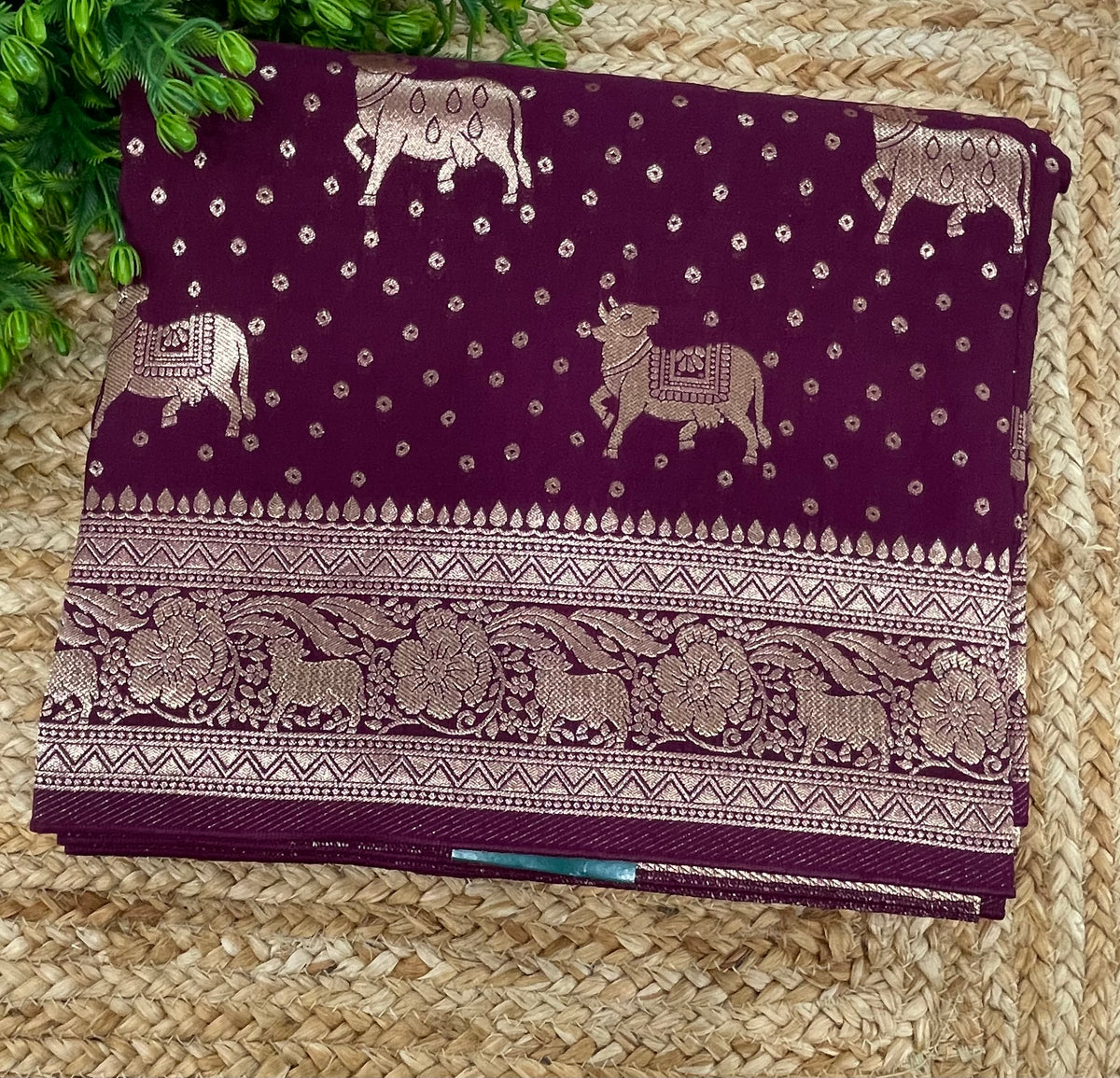 Wine Banarasi Tussur Crepe Saree 36