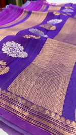 Purple Pure Rangkart Kora Stripes Organza saree 02