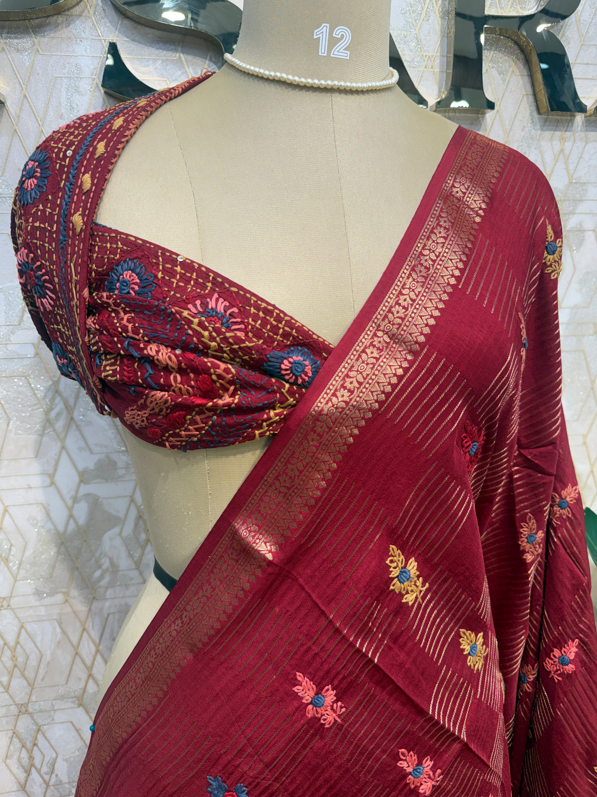 Red Crepe Handwork Saree 206