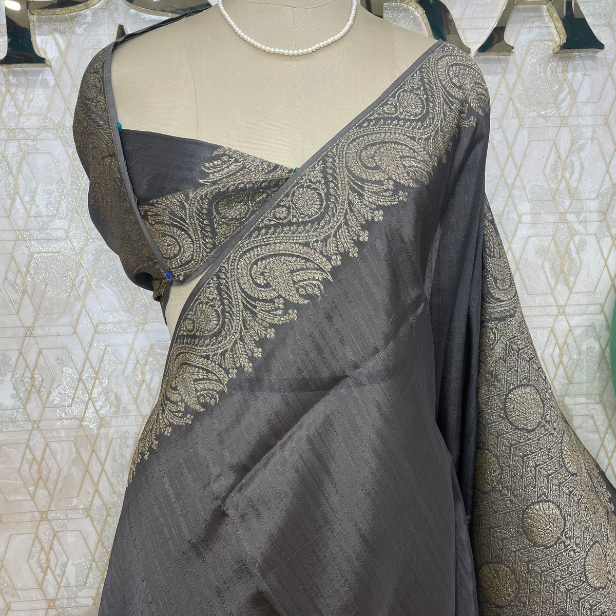 Gray Banarasi Tussar Georgette Saree 308