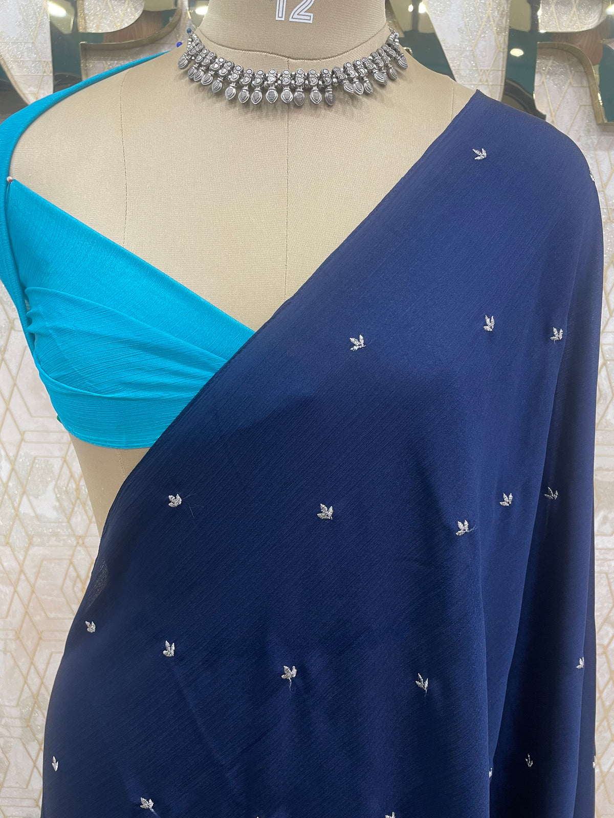 Navy Blue Chinon Zari Embroidery Saree 44