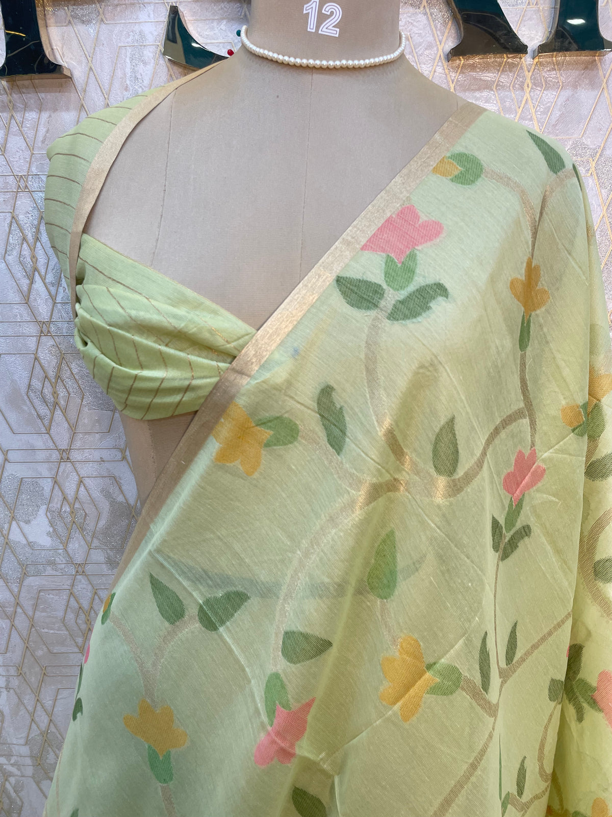 Pista Green Cotton Jamdani Saree 80