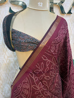 Maroon n Black Bandhini Print Mangalgiri Cotton Silk Saree 13