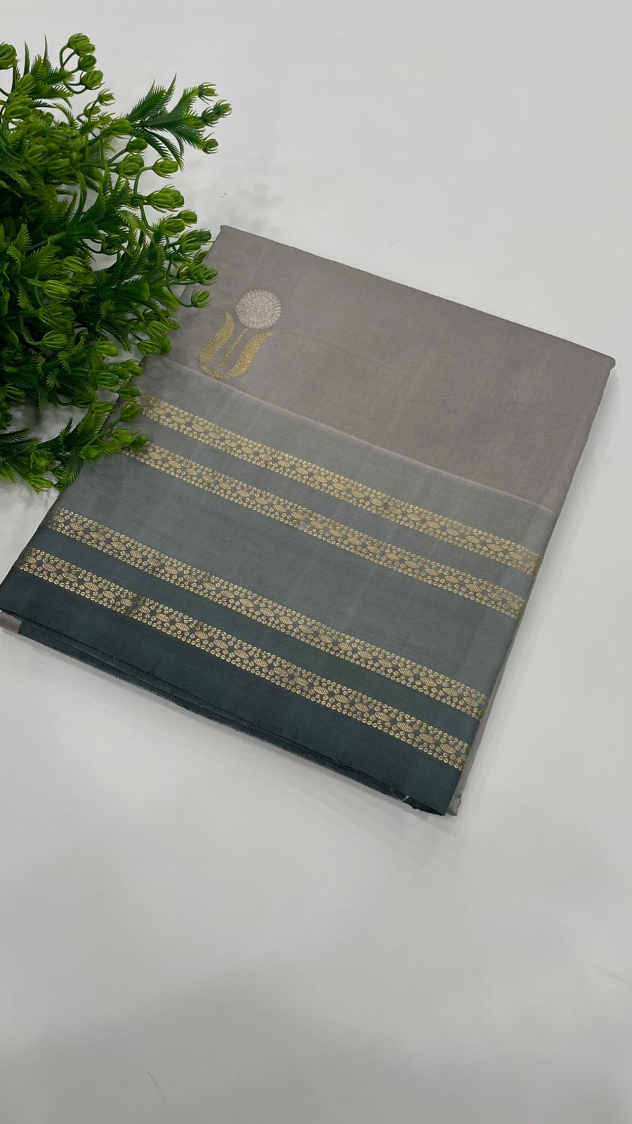 Gray Pure Katan Designer saree 02