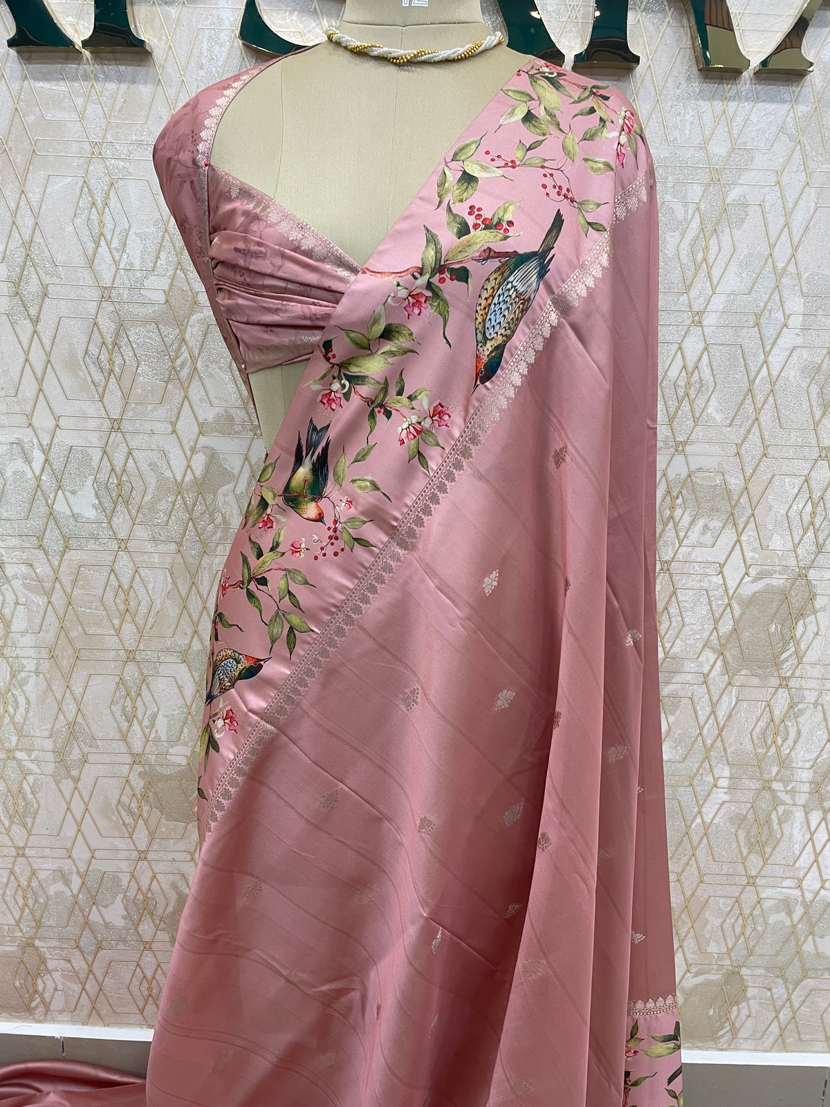 Pink Banarasi Soft Tussar Digital Print Saree
