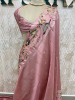 Pink Banarasi Soft Tussar Digital Print Saree