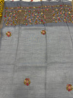 Powder Blue Tissue Linen Knot Work Saree 12