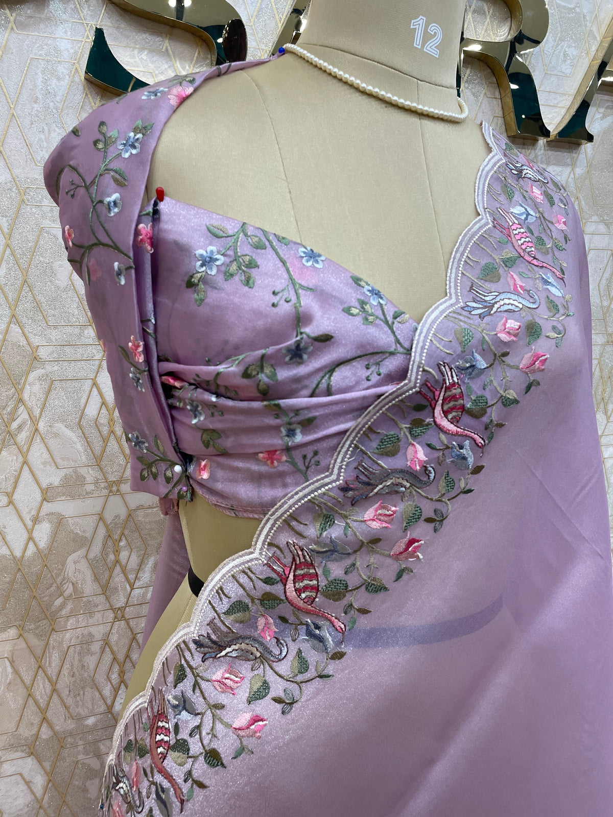 Lilac Tissue Embroidery Work Saree 17