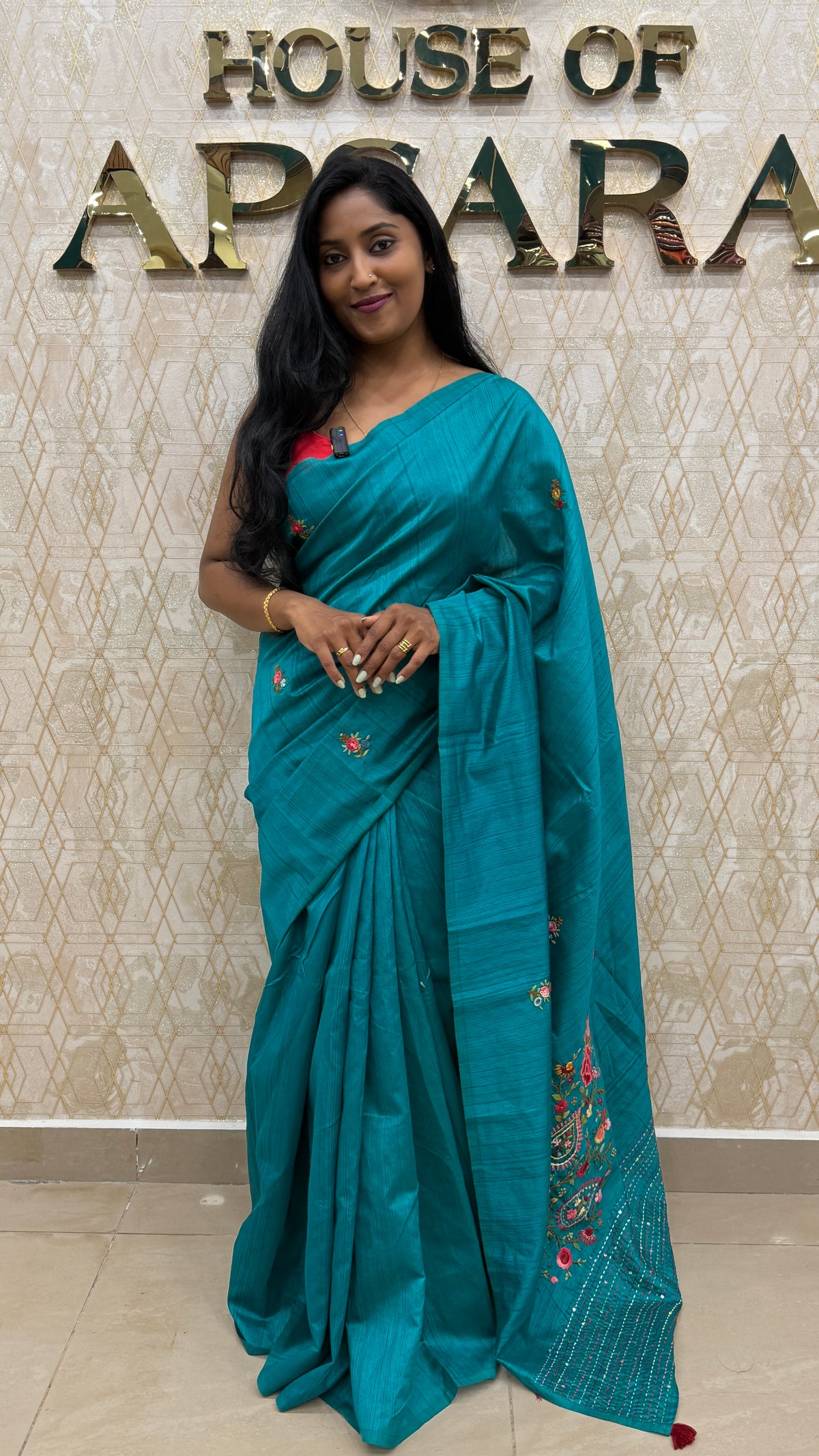 Teal Blue Knot Work Matka Tussar Saree 28