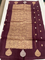Dark Wine Pure Kora Designer saree 02