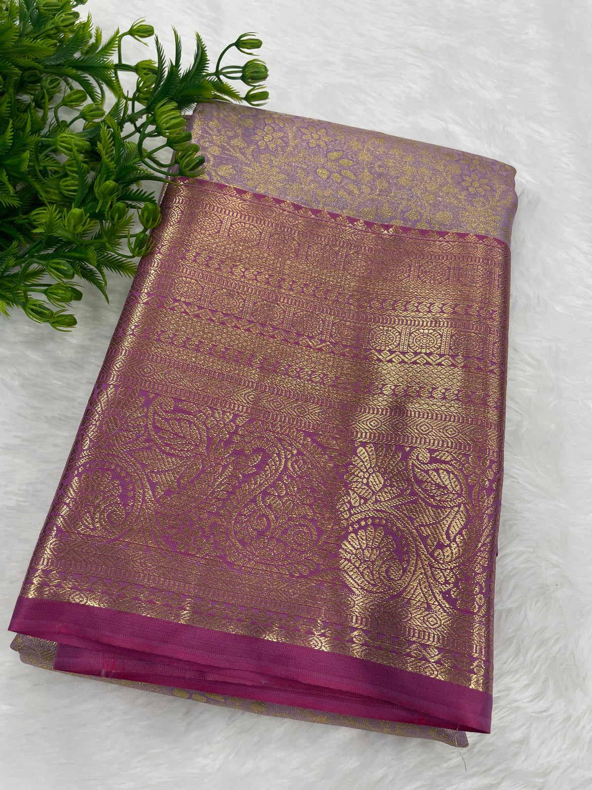 Lavender n pink Brocade Semi Kanchi Tissue Saree