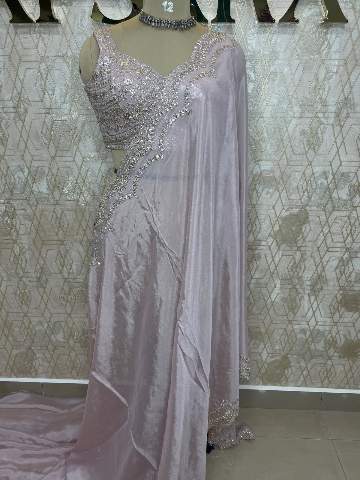 Patel Pink Handwork Stitched Blouse Designer Party Saree 55