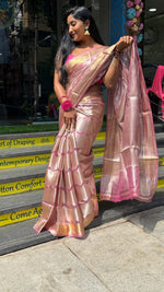 Gold n Pink Pure Tissue Brocade Saree 11