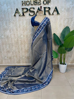 Peacock Blue Banarasi Soft Tissue Saree 200