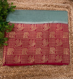 Sky Blue n Red Checks Cotton Silk Saree 13