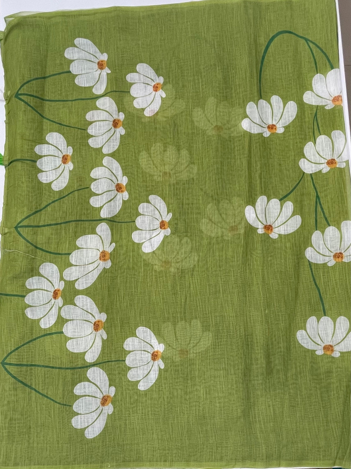 Green Lenin Cotton Floral Print Saree 19