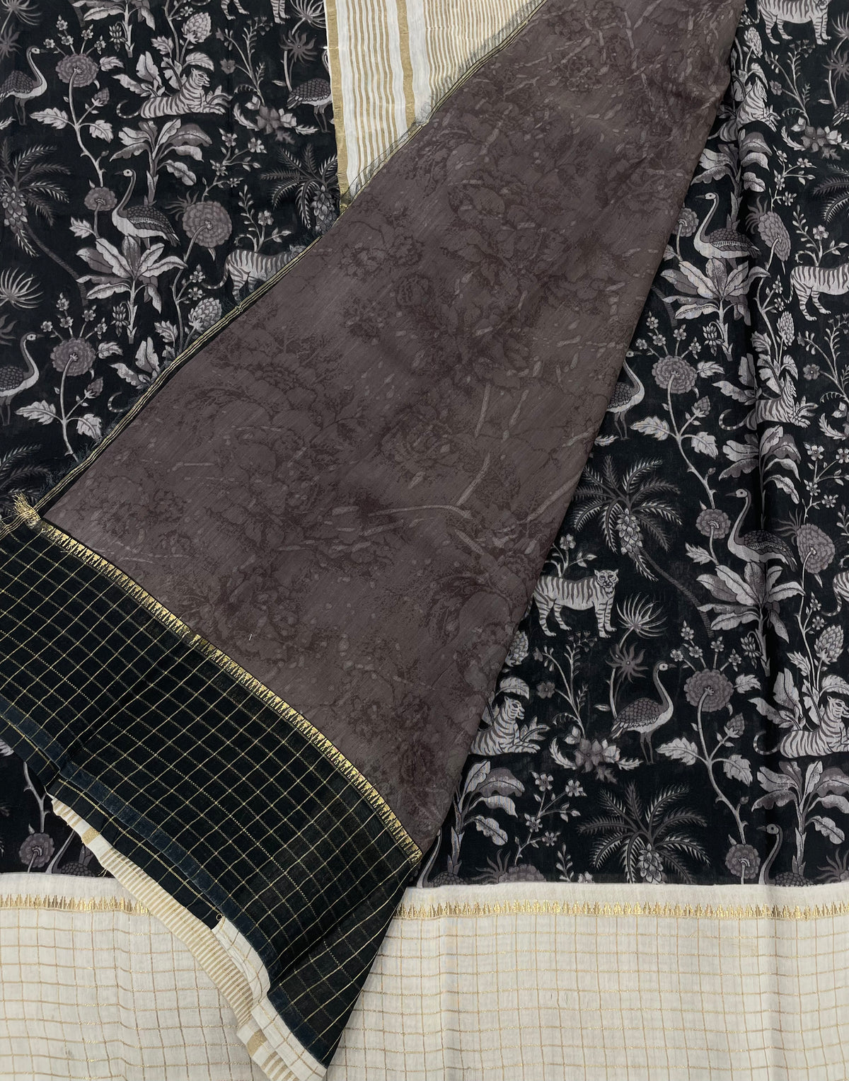 Black n Cream Assam Silk Saree 23