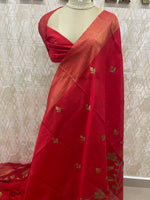 Red Tussur Petite Embroidery Saree 21