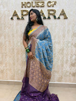Blue n Purple Khadi Georgette Saree 26