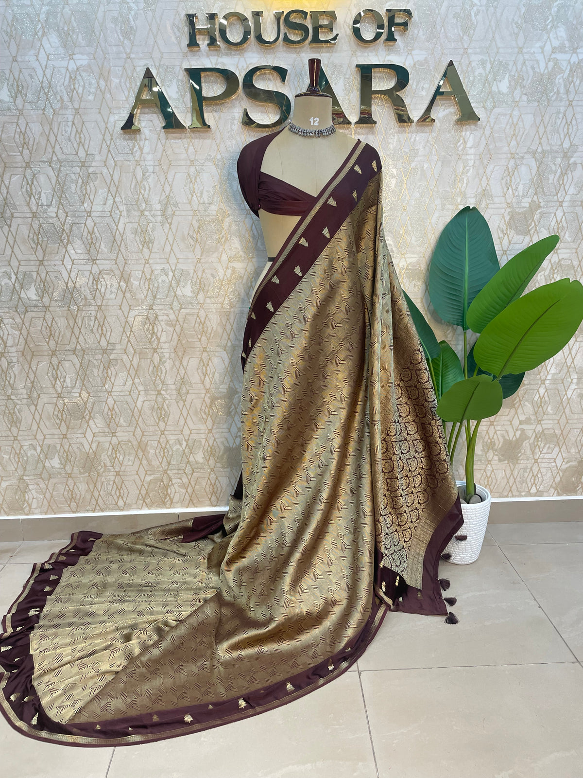 Brown Chinon Brocade Saree 106