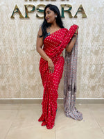 Red Pure Modal Silk Bandhini With Mirror Saree 05