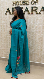 Teal Blue Knot Work Matka Tussar Saree 28